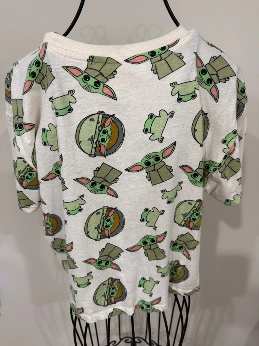Star Wars White Tee with Green Baby Yoda (Grogu) All-Over Print - Picture 2 of 5